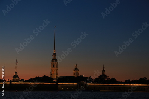 Russia, St. Petersburg, Peter and Paul Fortress at sunset