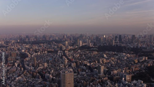 Japan Tokyo Aerial v154 Flying over Shinjuku area cityscape views sunset photo