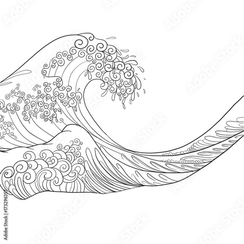 Japanese wave, isolated drawing. Stock vector illustration.