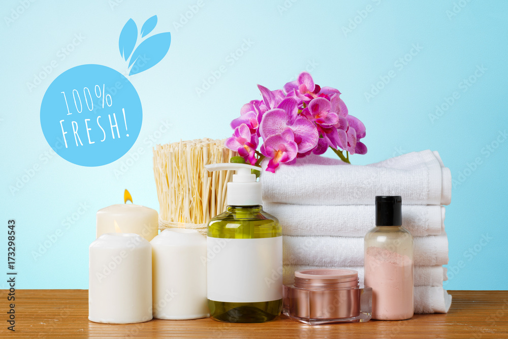 Composition of spa treatment on wooden table Composition of spa treatment on wooden table