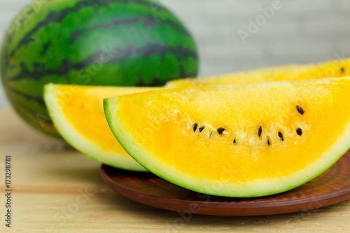 Slice yellow watermelon