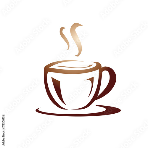 elegant cup of coffee illustration, icon design, isolated on white background. 