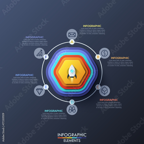 Modern infographic design template with 6 circular elements