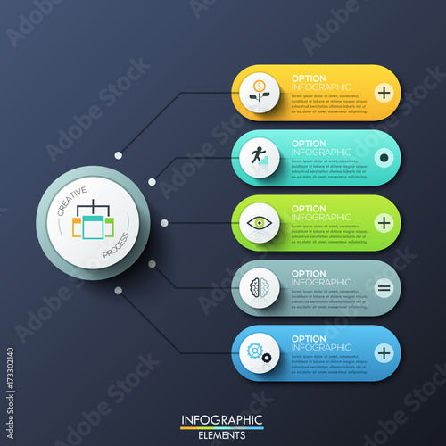 Modern infographic design template with 5 rounded rectangles