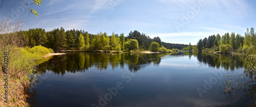 Panorama of the spring river.