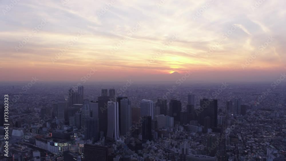 Japan Tokyo Aerial v158 Flying over Shinjuku area downtown cityscape views sunset Japan Tokyo Aerial v158 Flying over Shinjuku area downtown cityscape views sunset