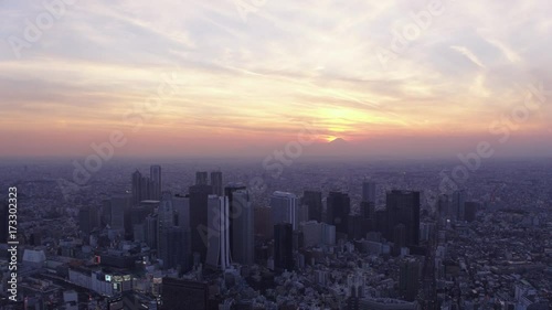 Japan Tokyo Aerial v158 Flying over Shinjuku area downtown cityscape views sunset photo