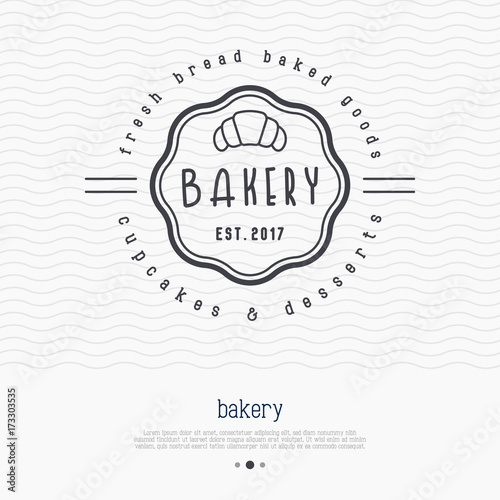 Bakery logo with thin line icon of croissant. Modern vector illustration.