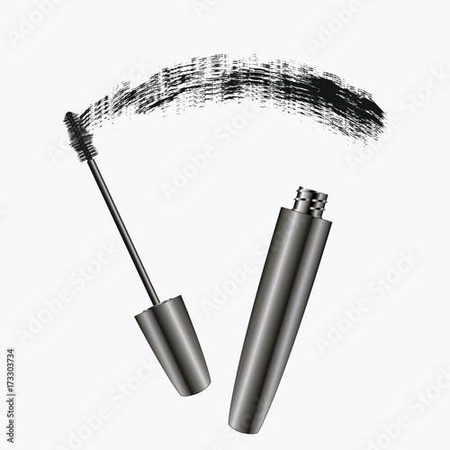Mascara Brush Strokes. Realistic women's cosmetics for eyes. Banner for magazine, advertising. Vector illustration.