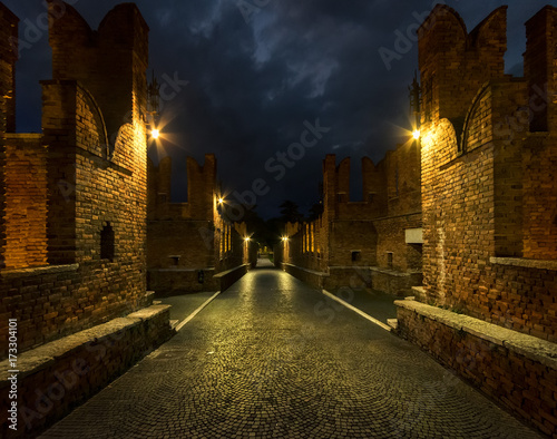 Bridges and walls of old Verona. Italy.