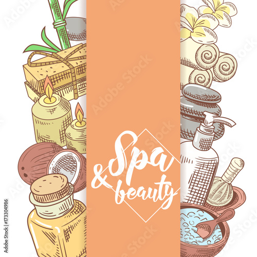 Spa Salon Wellness Beauty Hand Drawn Doodle. Aromatherapy Health Elements Set. Skin Treatment. Vector illustration