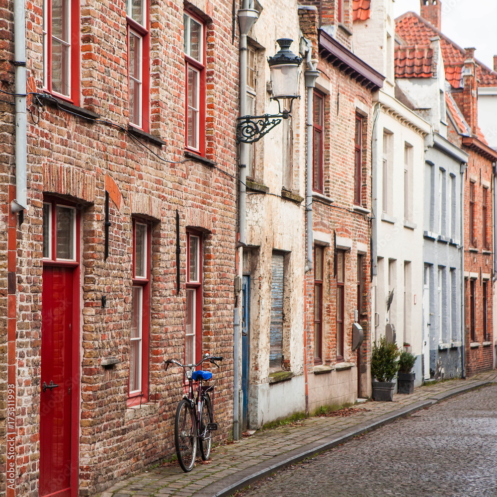 The street in old town of Bruges, Belgium.