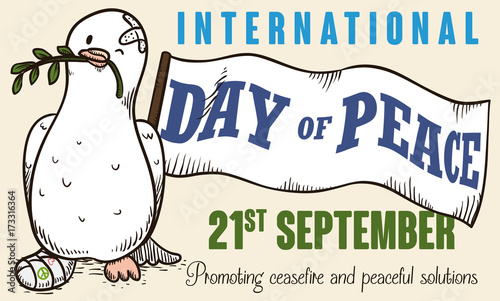 Victorious Peace Dove over War for International Day of Peace, Vector Illustration