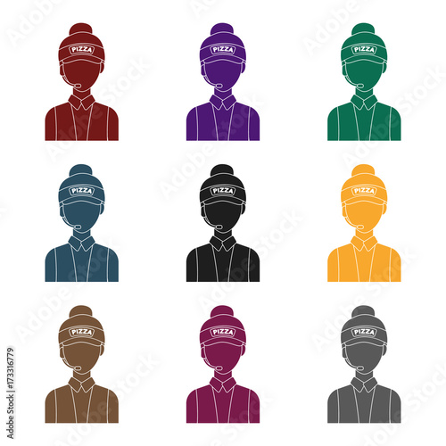 Saleswoman icon in black style isolated on white background. Pizza and pizzeria symbol stock vector illustration.