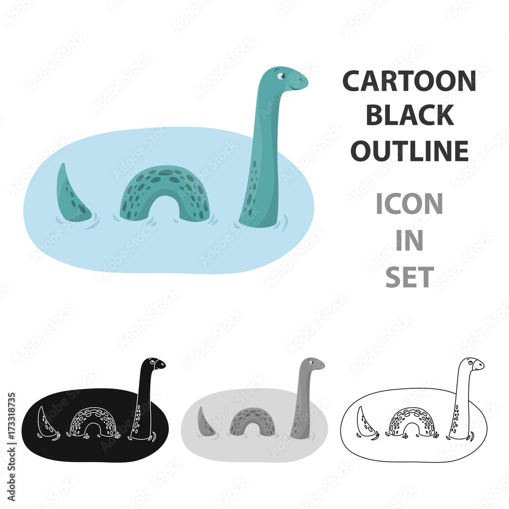 Loch Ness monster icon in cartoon style isolated on white background ...