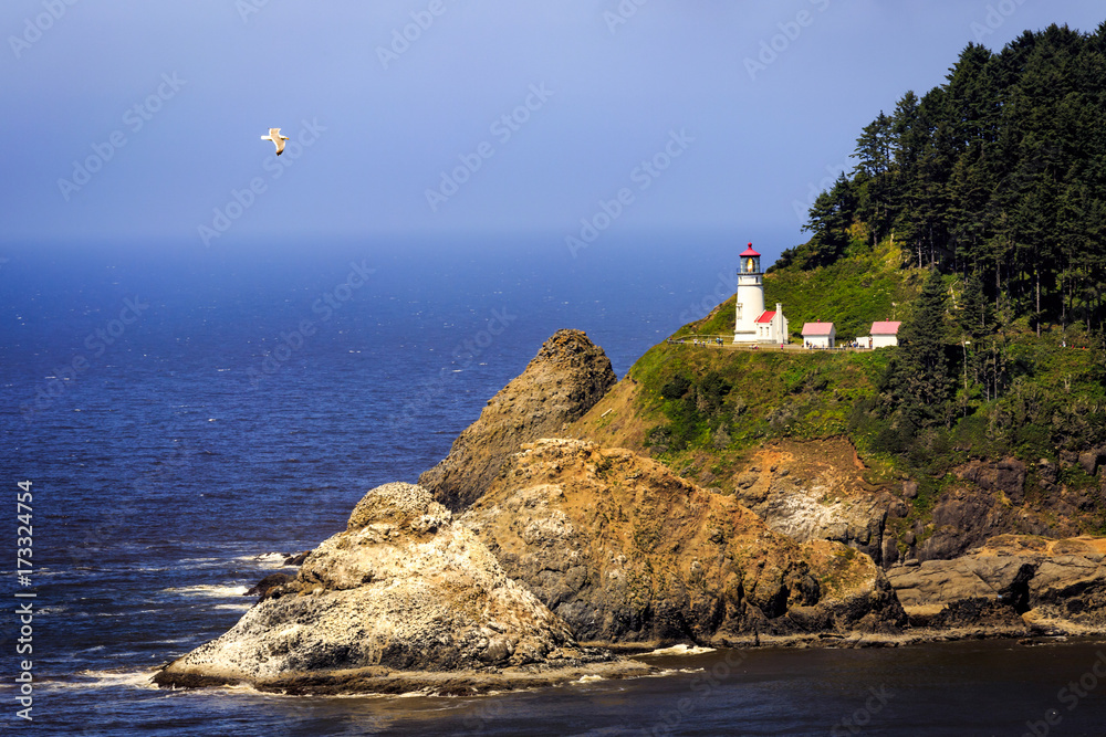 Heceta Head Oregon Lighthouse overlooking the Pacific Ocean