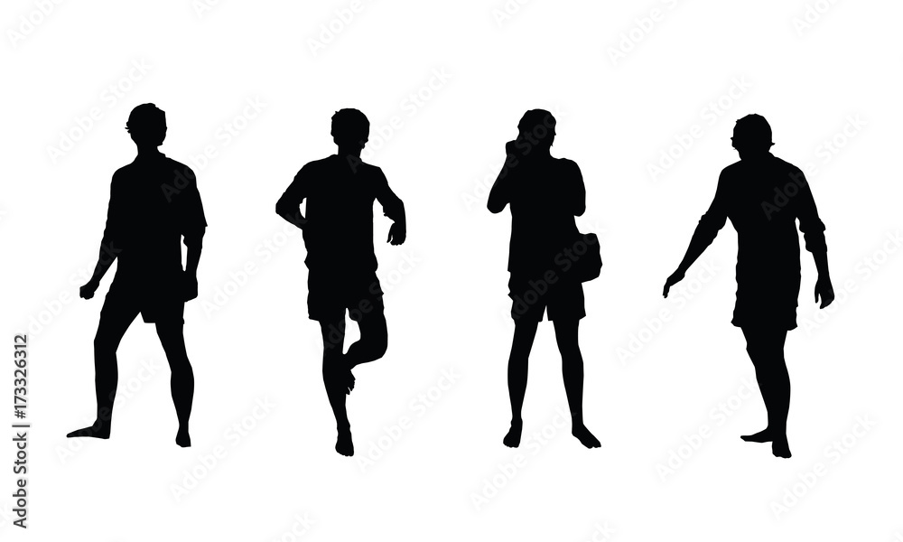 Active man posing, walking and taking picture black vector silhouettes. Active man posing, walking and taking picture black vector silhouettes.