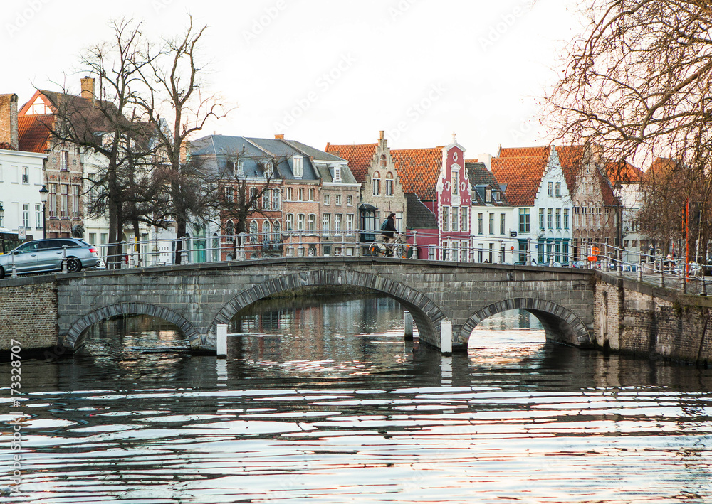 Naklejka premium The view of Bruges from the river.