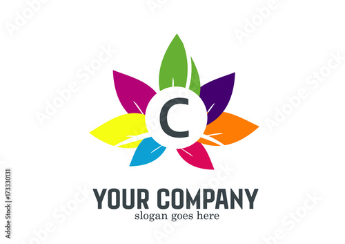 C letter logo with flower in rainbow colors