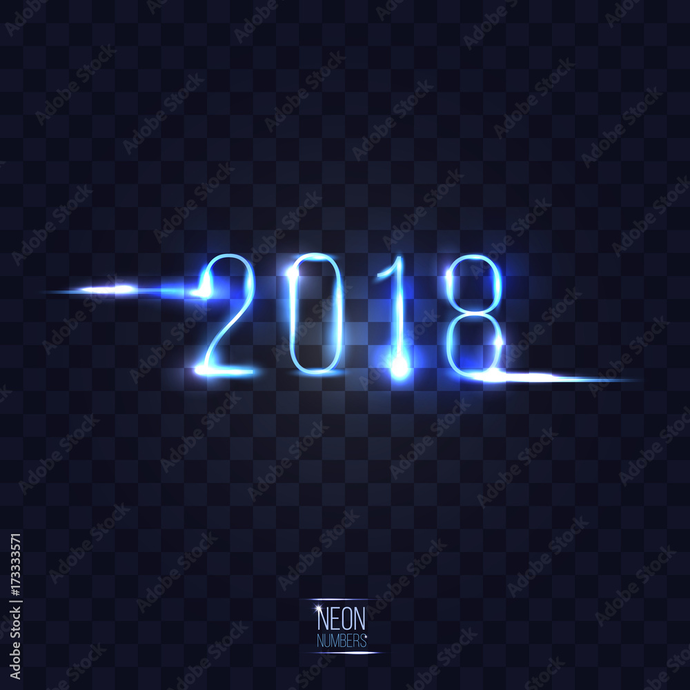 2018 neon numbers on checkered transparent background. vector ...