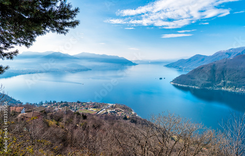 Landscape of lake Maggiore, view from Maccagno with Pino and Veddasca, Italy