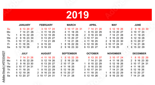USA calendar grid 2019 in vector