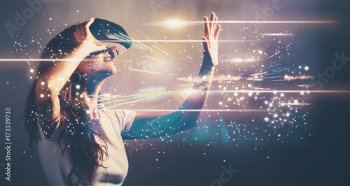Digital Screen with young woman using a virtual reality headset