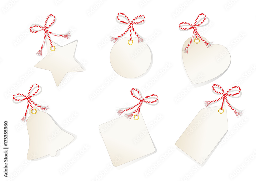 Weihnachtsetiketten Sammlung Etiketten und Geschenkanhänger Set mit  Schleife Weihnachtsanhänger für Geschenke Stock Vector | Adobe Stock