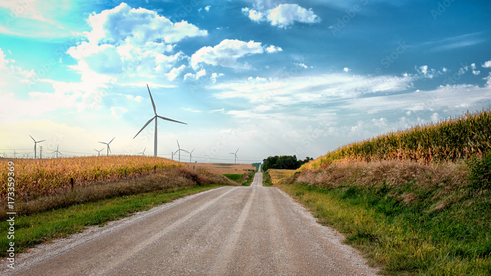 windmills and dirt road color