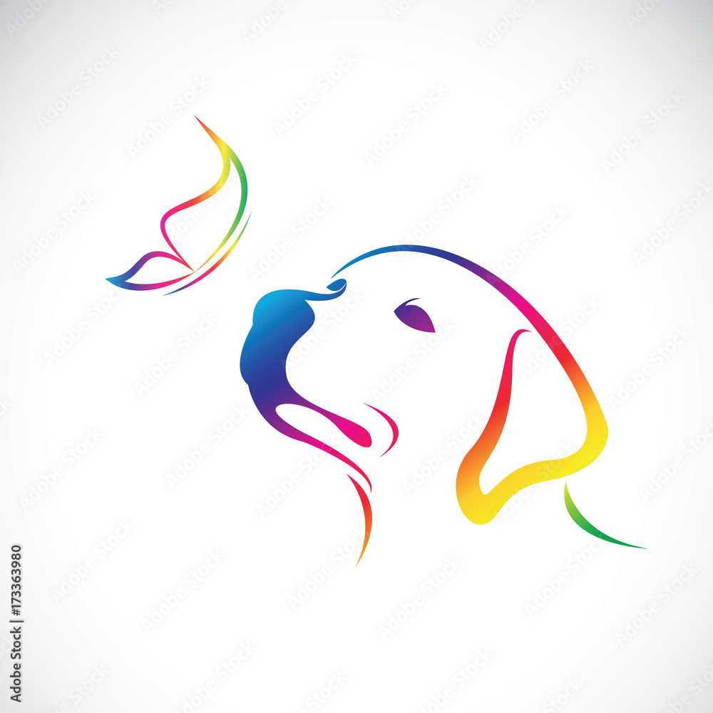 Obraz premium Vector of dog(labrador) and butterfly on white background. Pet Animal.