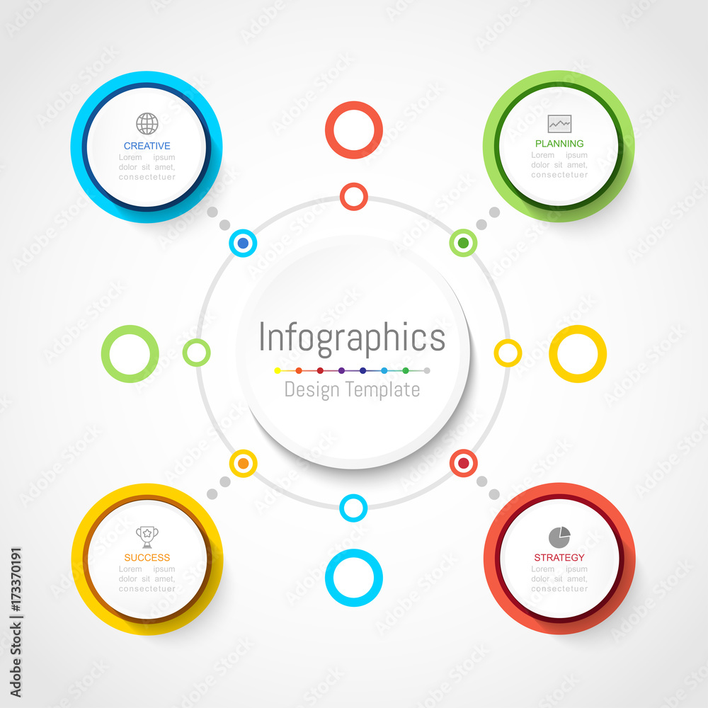 Infographic design elements for your business data with 4 options, parts, steps, timelines or processes, Circle round concept. Vector Illustration.