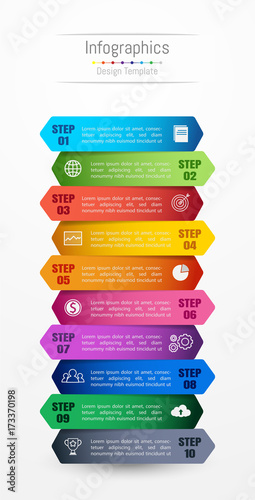 Infographic design elements for your business data with 10 options, parts, steps, timelines or processes. Vector Illustration.