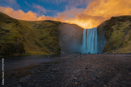 The famous Skogafoss waterfall in southern Iceland,