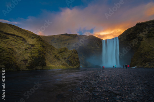 The famous Skogafoss waterfall in southern Iceland,