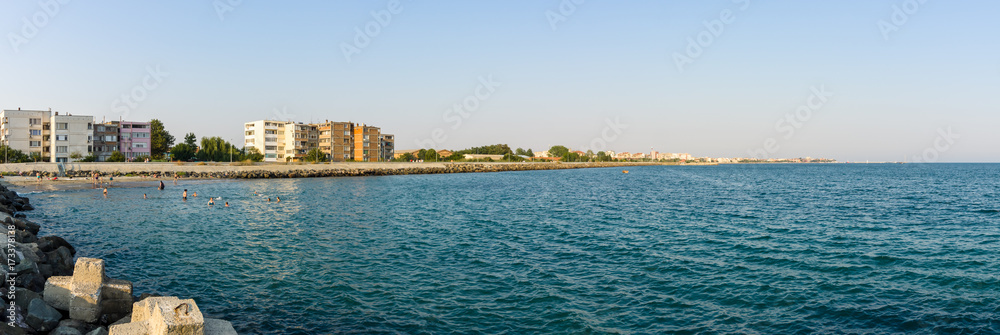 Panoramic view of the water area of the bay of the seaside town of Pomorie. Bulgaria. Panoramic view of the water area of the bay of the seaside town of Pomorie. Bulgaria.