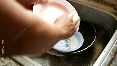 Washing dishes at home