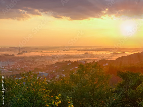 Sunrise over the outskirts of the city