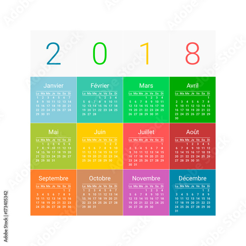 calendrier français 2018 multicolore