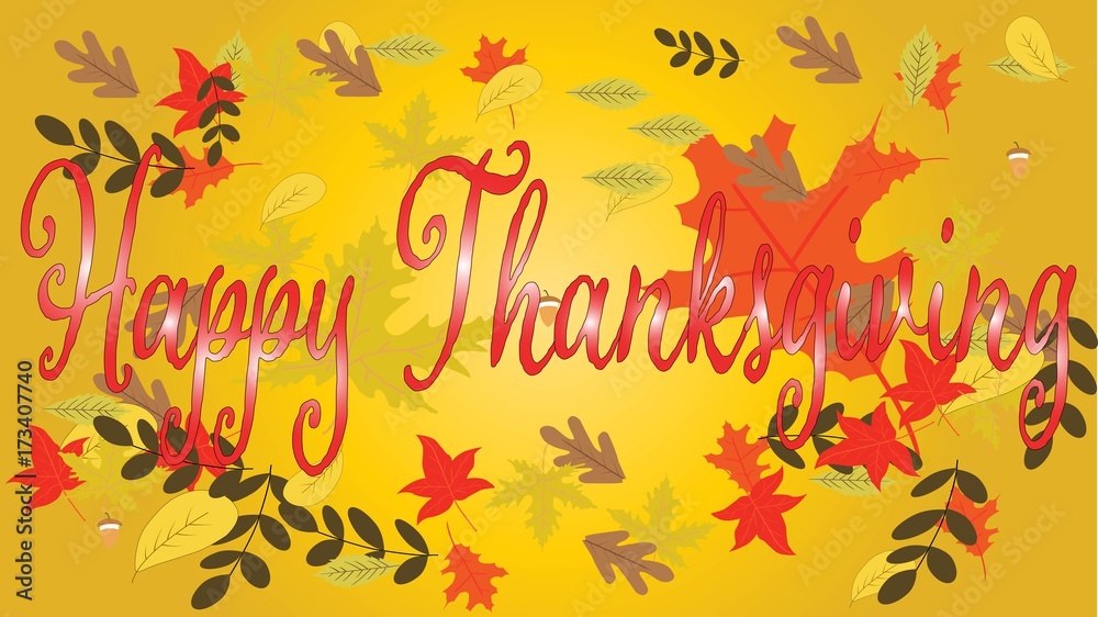 Fototapeta premium Happy Thanksgiving greeting card17-GIVE THANKS banner with autumn leaves,-Thanksgiving Day Creative and Beautiful Typography.
