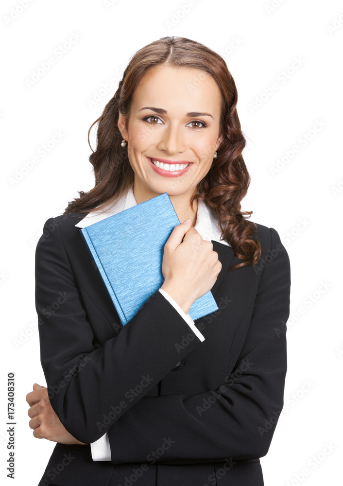 Businesswoman with notepad or organizer, isolated Businesswoman with notepad or organizer, isolated