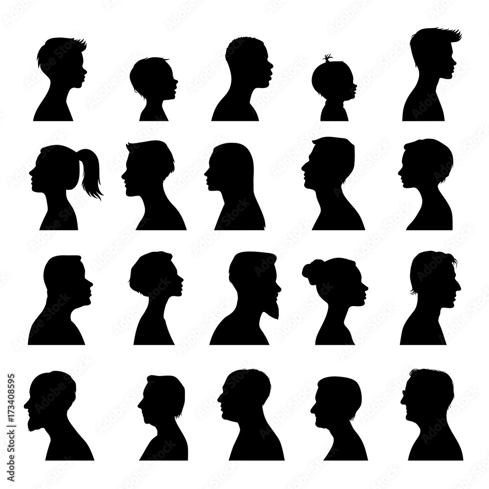 head silhouettes of people - obrazy, fototapety, plakaty 