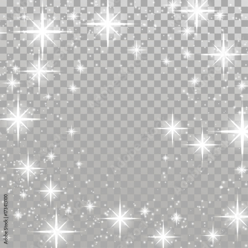Bright star twinkle glow shimmering frame layout checkered background. Silver twinkling sparkling beautiful abstract overlay light effect template isolated. Vector illustration