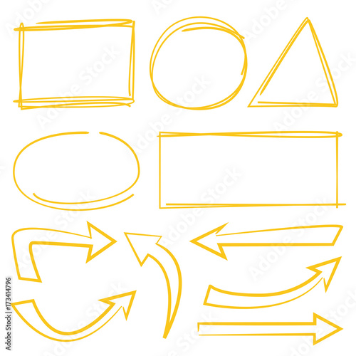 yellow hand drawn arrows, circle and rectangle frames