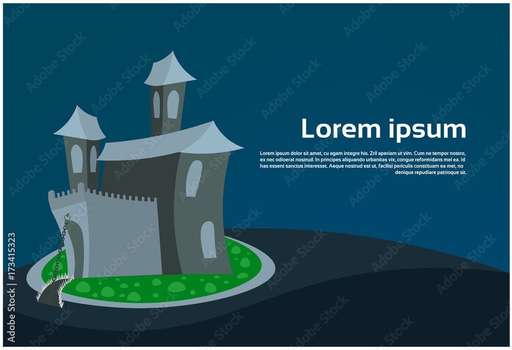 Gothic Castle House Scary Building With Ghosts Halloween Holiday Concept Flat Vector Illustration