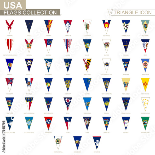 Flags of USA states, all State flags. Triangle icon. photo