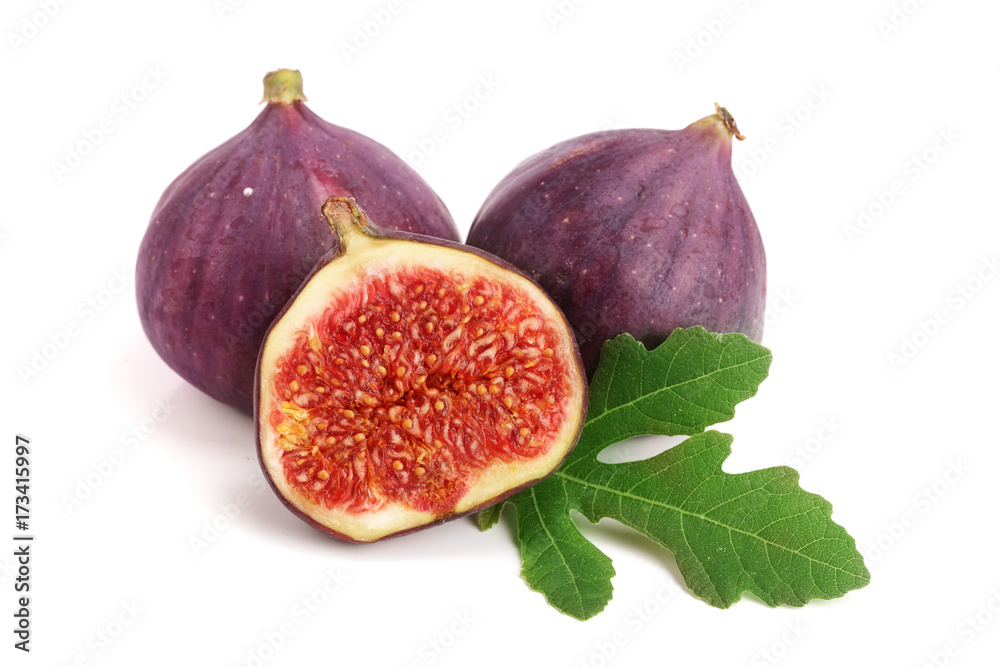 fig fruits with leaves isolated on white background fig fruits with leaves isolated on white background