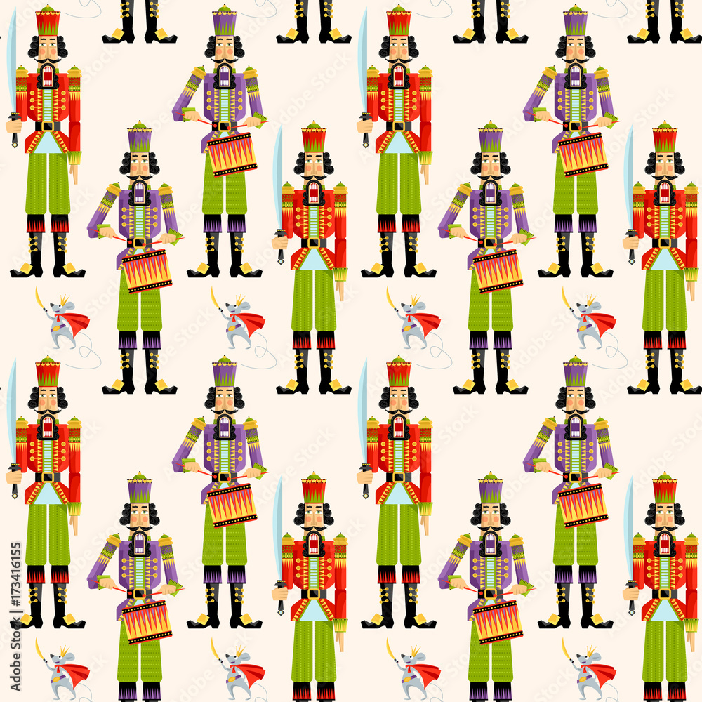 Christmas Nutcrackers. Seamless background pattern.