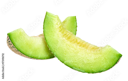 Slice green melon isolated on white background