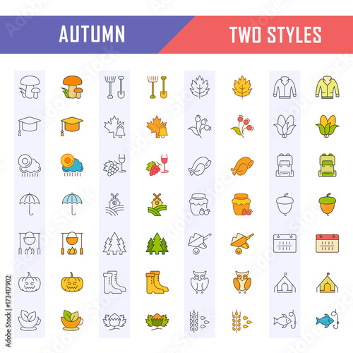 Set Vector Flat Line Icons Autumn