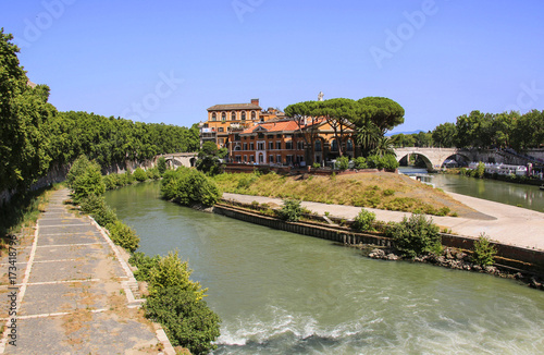 Tiberina Island on the Tiber River, Rome Italy